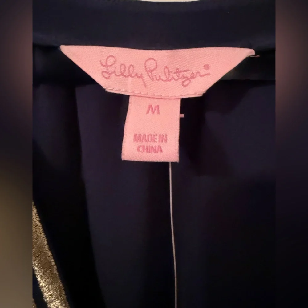 Lilly Pulitzer NWT Navy & Gold Embroidery Stitching with Pink label Size Medium - Picture 5 of 15